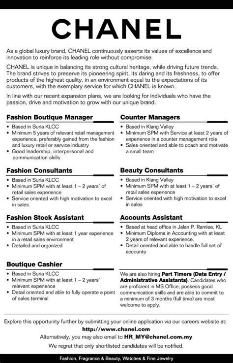 chanel jobs paris|chanel job description.